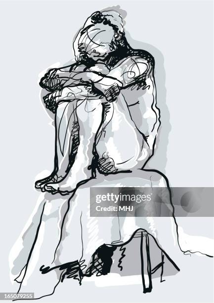 woman in despair - hugging knees stock illustrations