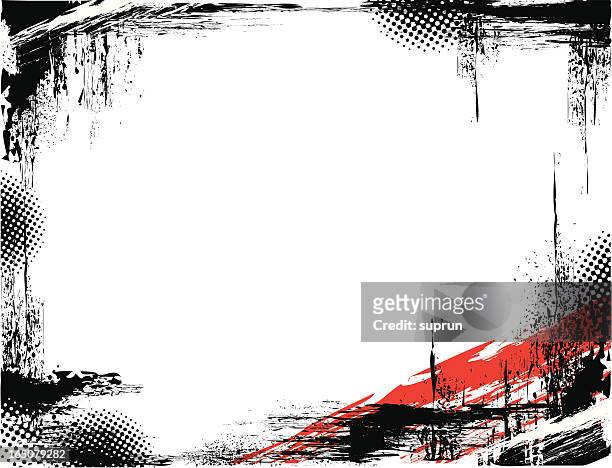 stockillustraties, clipart, cartoons en iconen met black grunge frame with a red accent in the right corner - rock