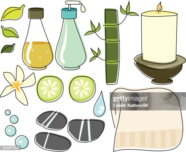 spa sketched objects - natural cosmetics stock illustrations