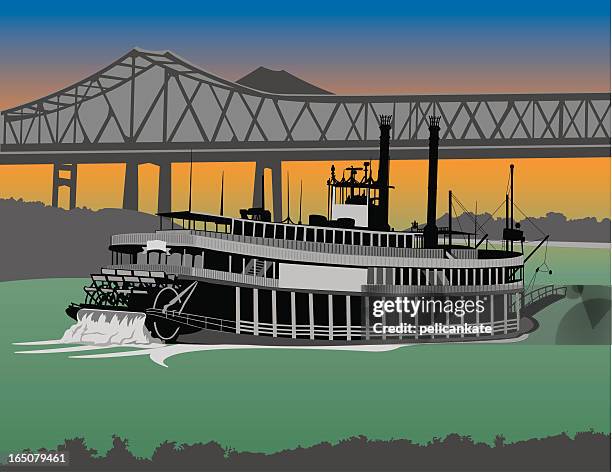 riverboat on the mississippi - new orleans bridge stock illustrations