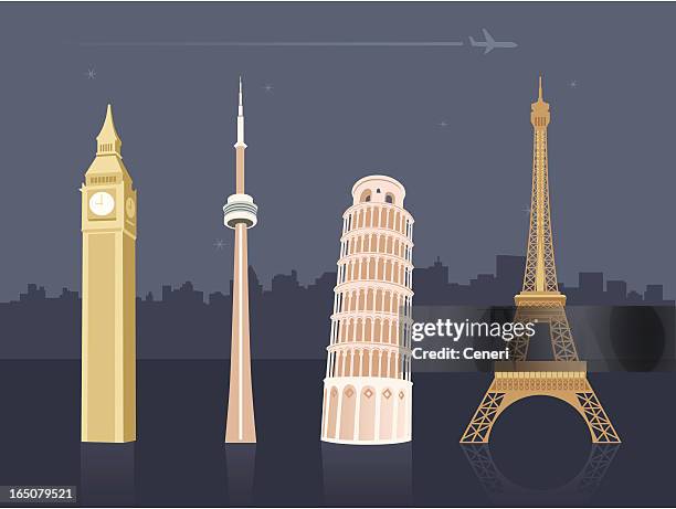 international landmarks and travel destinations - clock tower 幅插畫檔、美工圖案、卡通及圖標