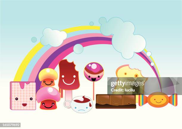 candy land - biting chocolate stock illustrations