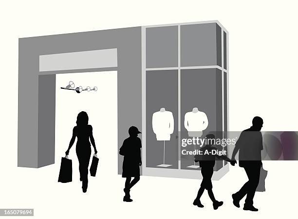 family shopping vector silhouette - department store stock illustrations