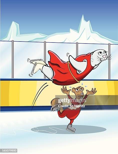 figure skating beaver and seal - figure skating stock illustrations