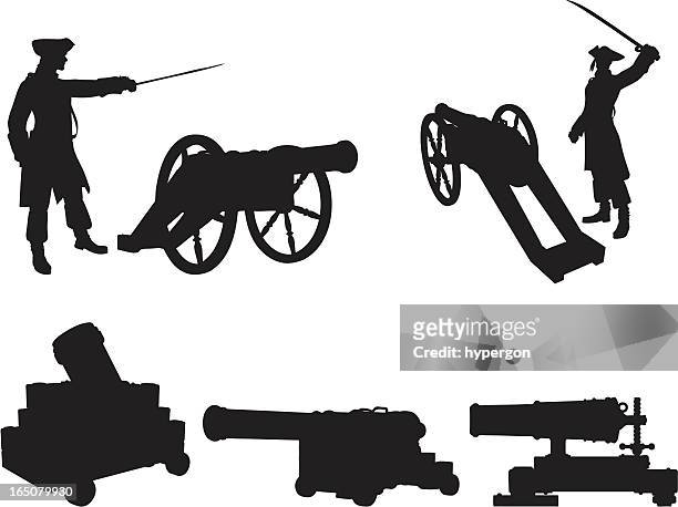 cannons silhouette kollektion - colonial style stock-grafiken, -clipart, -cartoons und -symbole