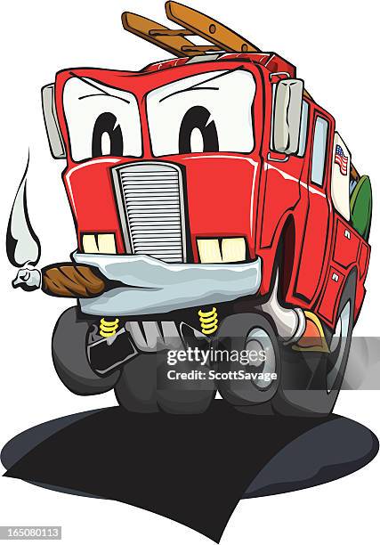 mean little fire truck - wheelie stock illustrations