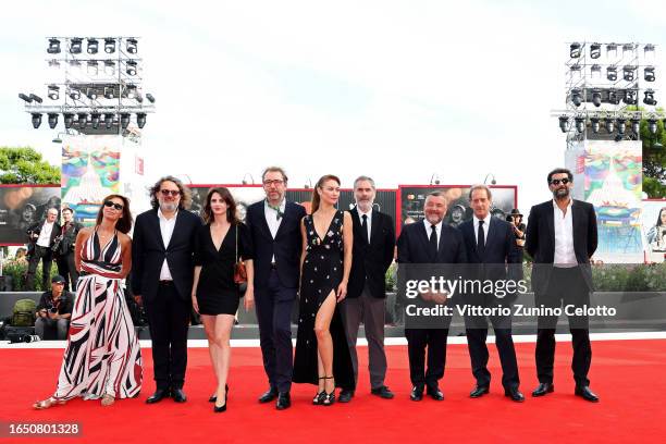 Ramzy Bedia, Xavier Giannoli, Olga Kurylenko, Judith Chemla, Vincent Lindon with cast and crew of "D'Argent Et De Sang " attend a red carpet for the...