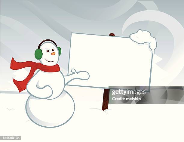 snowman with sign - ear muffs stock illustrations
