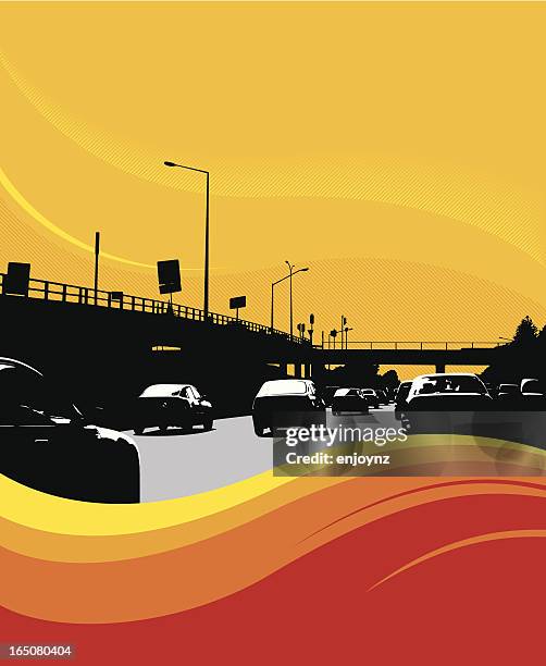 cars on motorway - digital queuing stock illustrations
