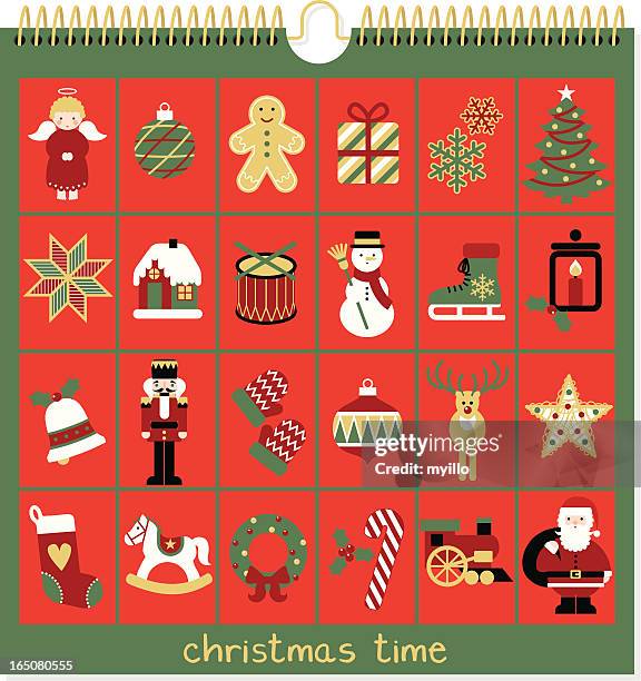 adventskalender, weihnachtszeit - dekoration für die weihnachtsbaumspitze stock-grafiken, -clipart, -cartoons und -symbole