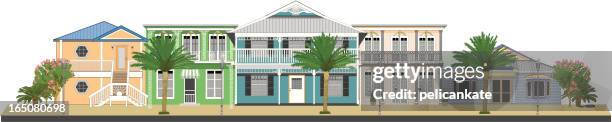 stockillustraties, clipart, cartoons en iconen met beach town - palm trees