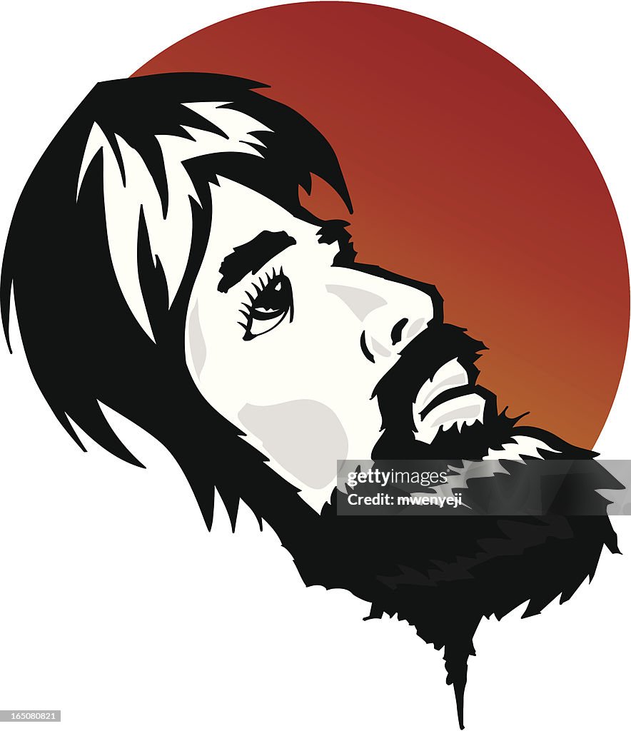 Stylized Face of Jesus Looking Up