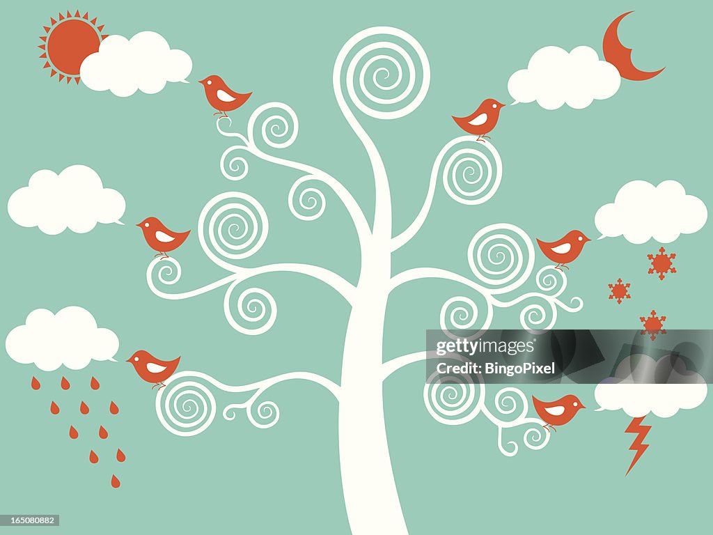 Weather Tree Vector Weather Birds Tree High-Res Vector Graphic - Getty Images