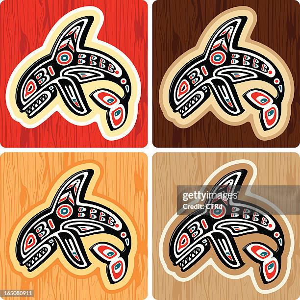 stockillustraties, clipart, cartoons en iconen met haida style killer whale - tribal art