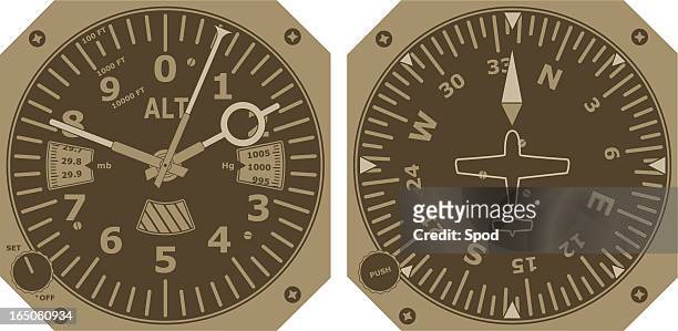 altimeter und kompass - altitude dial stock-grafiken, -clipart, -cartoons und -symbole