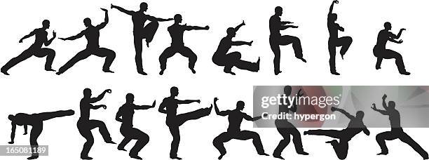 martial arts  sihlouettes - kung fu stock illustrations