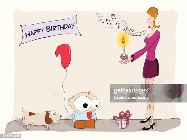 happy birthday my son - first birthday cake stock illustrations