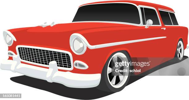 chevrolet nomad 1955 - vehicle hood stock illustrations