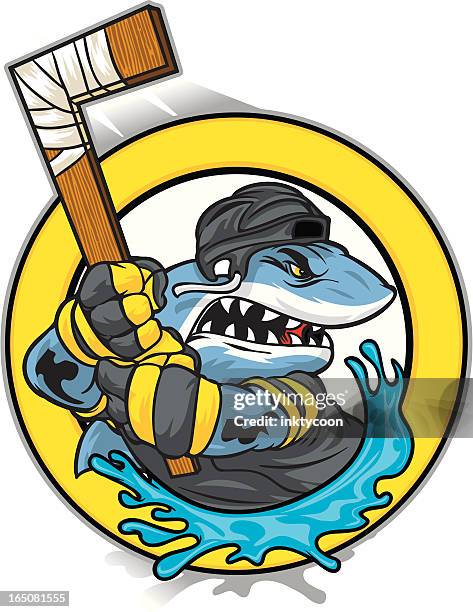 shark hockey - ice hockey stick stock illustrations