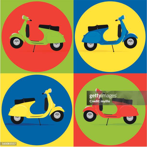 ilustraciones, imágenes clip art, dibujos animados e iconos de stock de patrón vespa scooter - andy warhol art