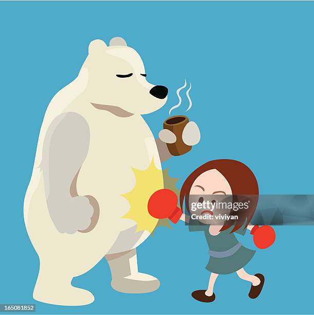 polar bear and boxing girl - punch drink stock illustrations