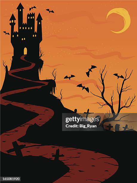 haunted castle - spooky castle stock illustrations