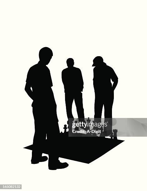 chess downtown vector silhouette - man playing chess stock illustrations