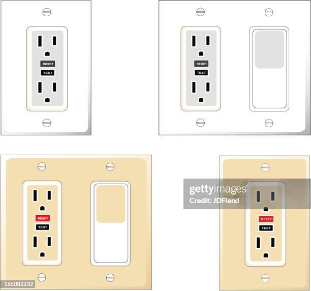 ilustraciones, imágenes clip art, dibujos animados e iconos de stock de gfci salidas con interruptor de pared - enchufe