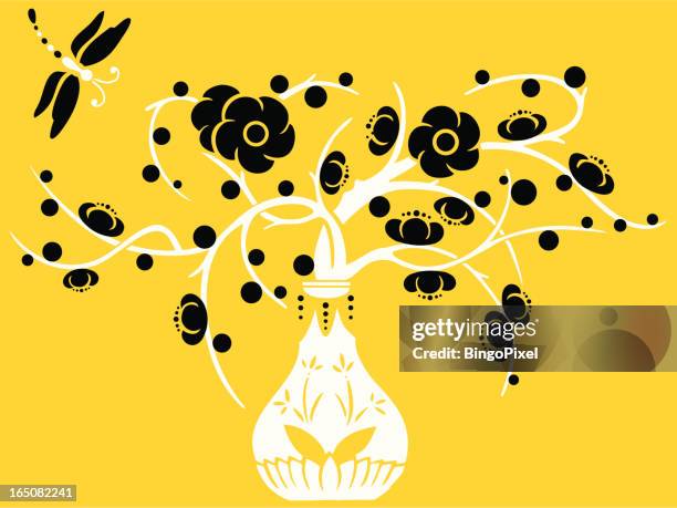 vase & dragonfly - dragonfly stock illustrations