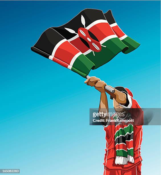 kenia winken flagge fußball-fan - kenyan flag stock-grafiken, -clipart, -cartoons und -symbole