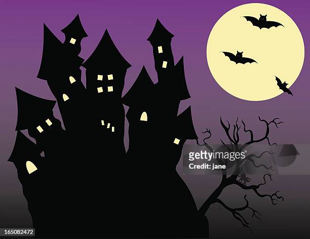 stockillustraties, clipart, cartoons en iconen met spooky castle - harvest moon