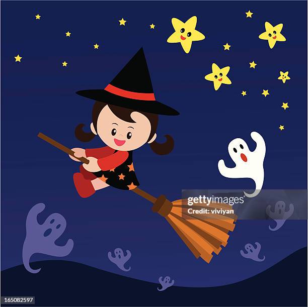 hollween witch girl - kid wizard hat stock illustrations
