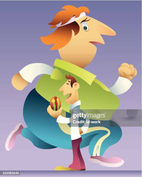 thin man and fat lady - overweight couple exercising stock illustrations