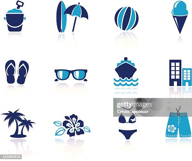 strand-symbole - surfbrett stock-grafiken, -clipart, -cartoons und -symbole