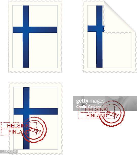 finnish flag stamp set - finland stock illustrations