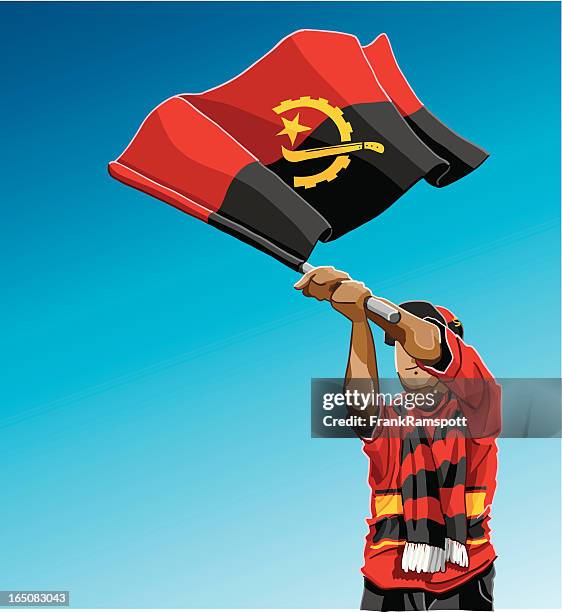 angola waving flag soccer fan - african soccer fans stock illustrations