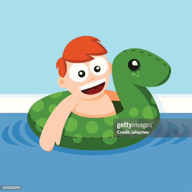 stockillustraties, clipart, cartoons en iconen met boy with pool toy - zwemband