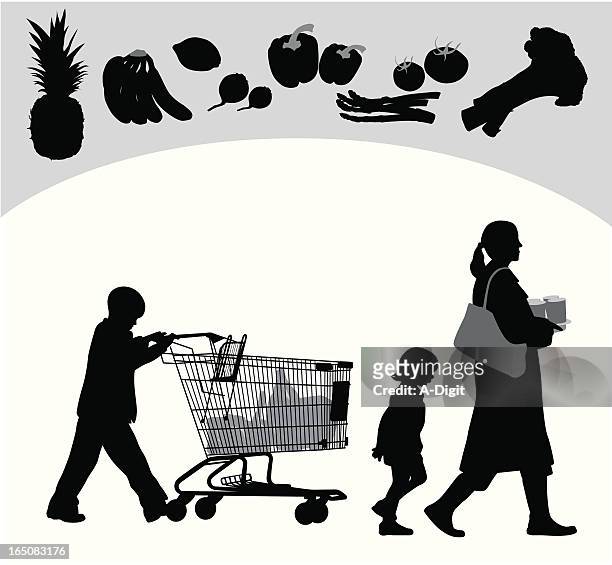 grocery shopping vector silhouette - broccoli on white stock illustrations