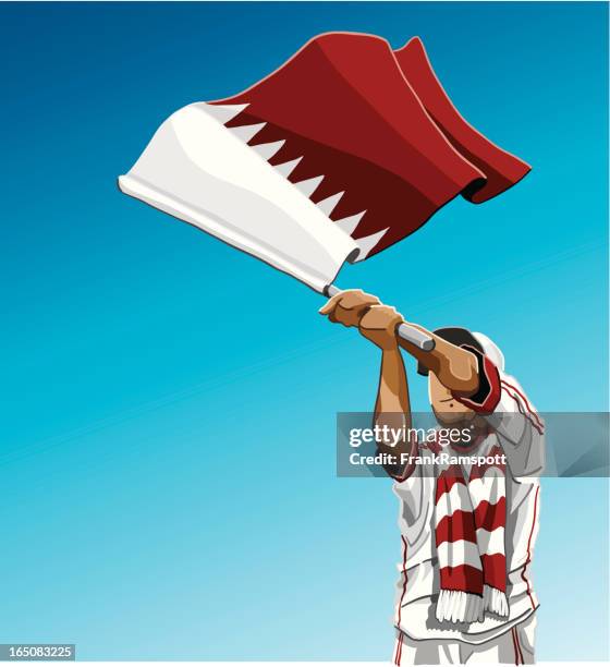 qatar waving flag soccer fan - qatar 幅插畫檔、美工圖案、卡通及圖標