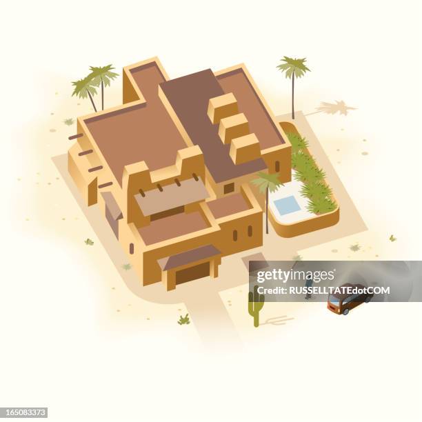 santa fe sandstone house - scottsdale arizona house stock illustrations