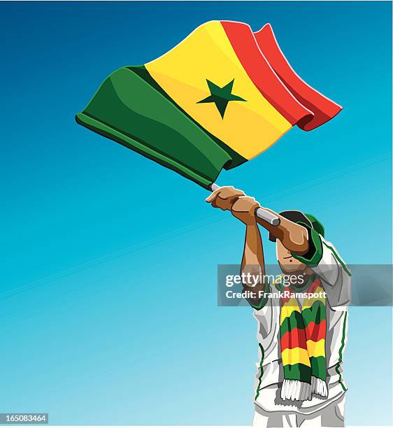 ilustrações, clipart, desenhos animados e ícones de senegal acenando a bandeira fã de futebol - senegal