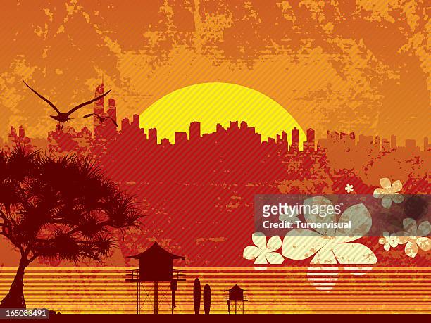 surfers paradise - gold coast skyline stock illustrations