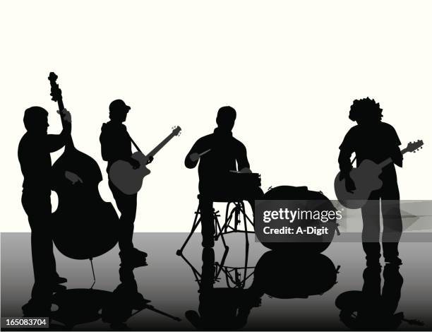 rock band vector silhouette - double bass stock illustrations