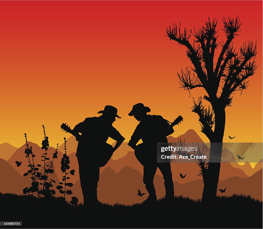 Country duo at sunset