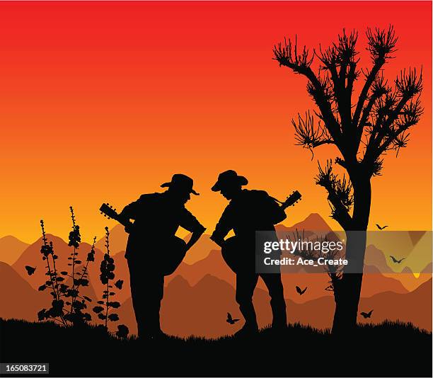 country duo at sunset - country western outside stock illustrations