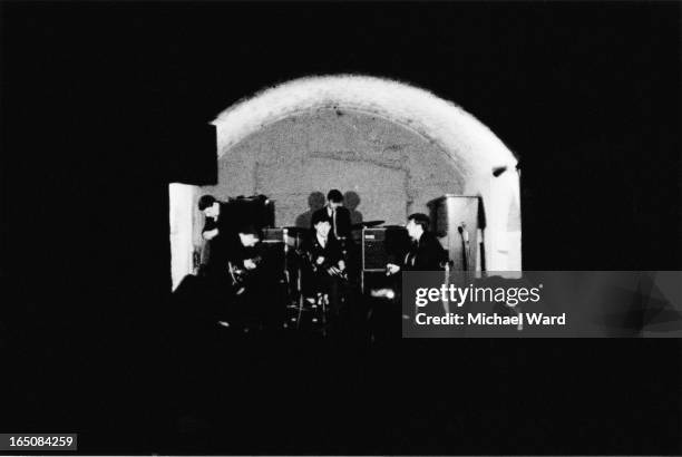 The Beatles during a rehearsal at the Cavern Club, Liverpool, 1st February 1963. From second left: George Harrison , Paul McCartney, Ringo Starr and...