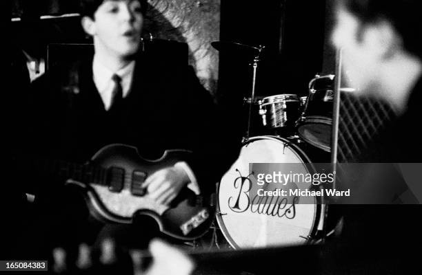 Paul McCartney and John Lennon of The Beatles during a rehearsal at the Cavern Club, Liverpool, 1st February 1963.