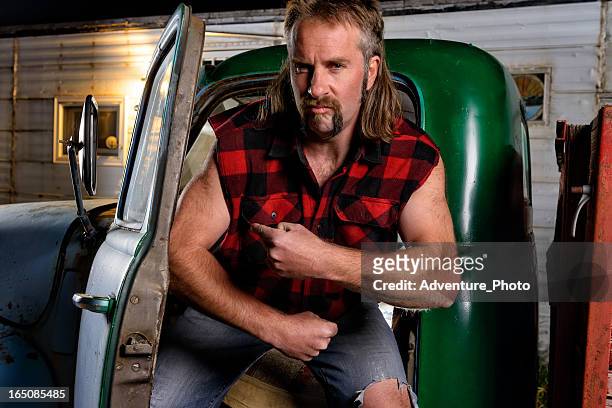 angry mullet man - mullet haircut stock pictures, royalty-free photos & images