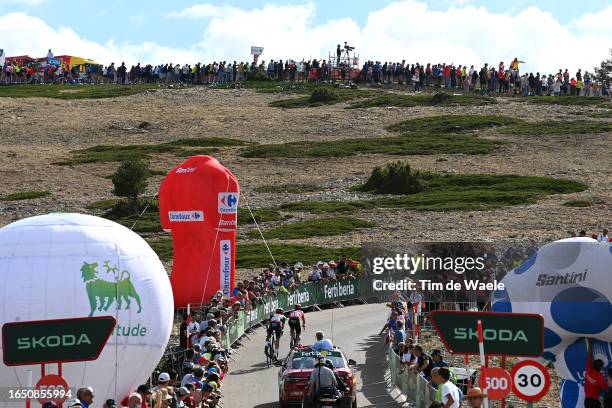 Aleksandr Vlasov of Russia and Team BORA - Hansgrohe and Remco Evenepoel of Belgium and Team Soudal - Quick Step - Red Leader Jersey sprint at finish...