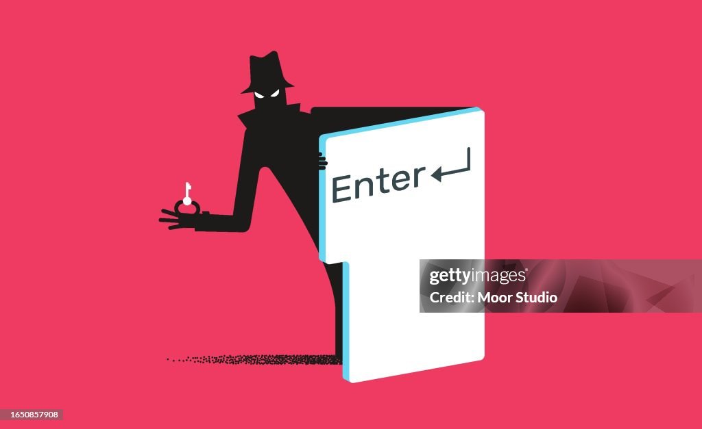 Ladrón saliendo de la ilustración del vector de tecla Enter